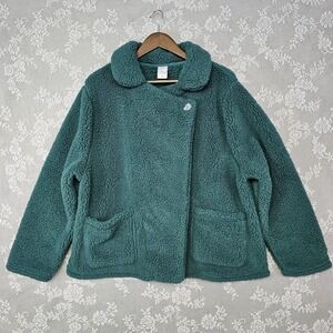 Cuddl Duds Womens XL Teddy Sherpa Wrap Jacket Green Cozy Fleece Teddy‎ Coat